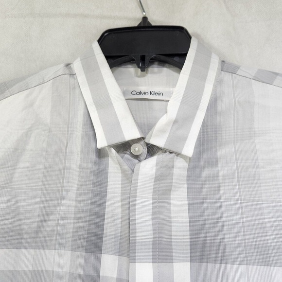 Calvin Klein Mens Shirt Size M Medium Large Plaid Gray Long Sleeve - Picture 2 of 11